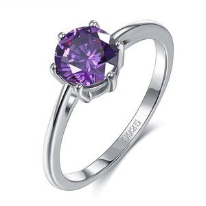 ROUND SIX PRONG PURPLE CUBIC ZIRCONIA RING